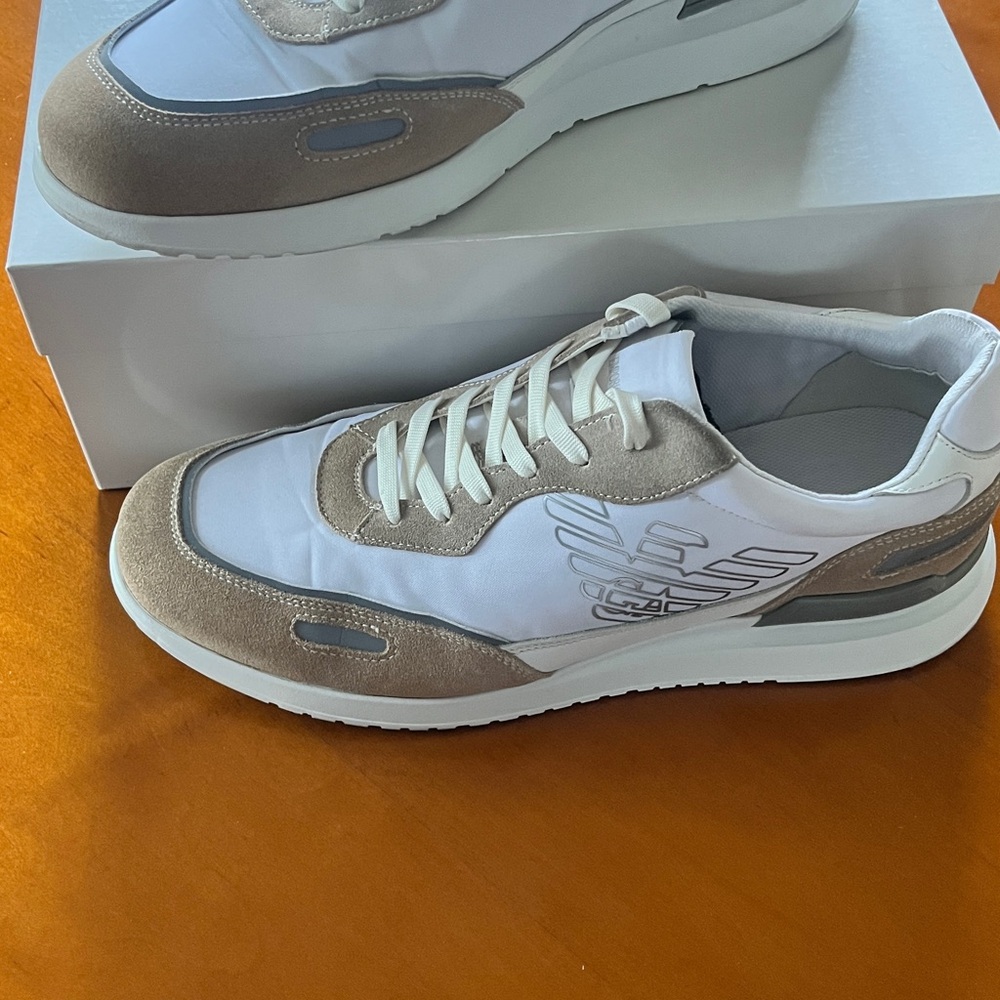 Emporio Armani White and Tan Sneakers